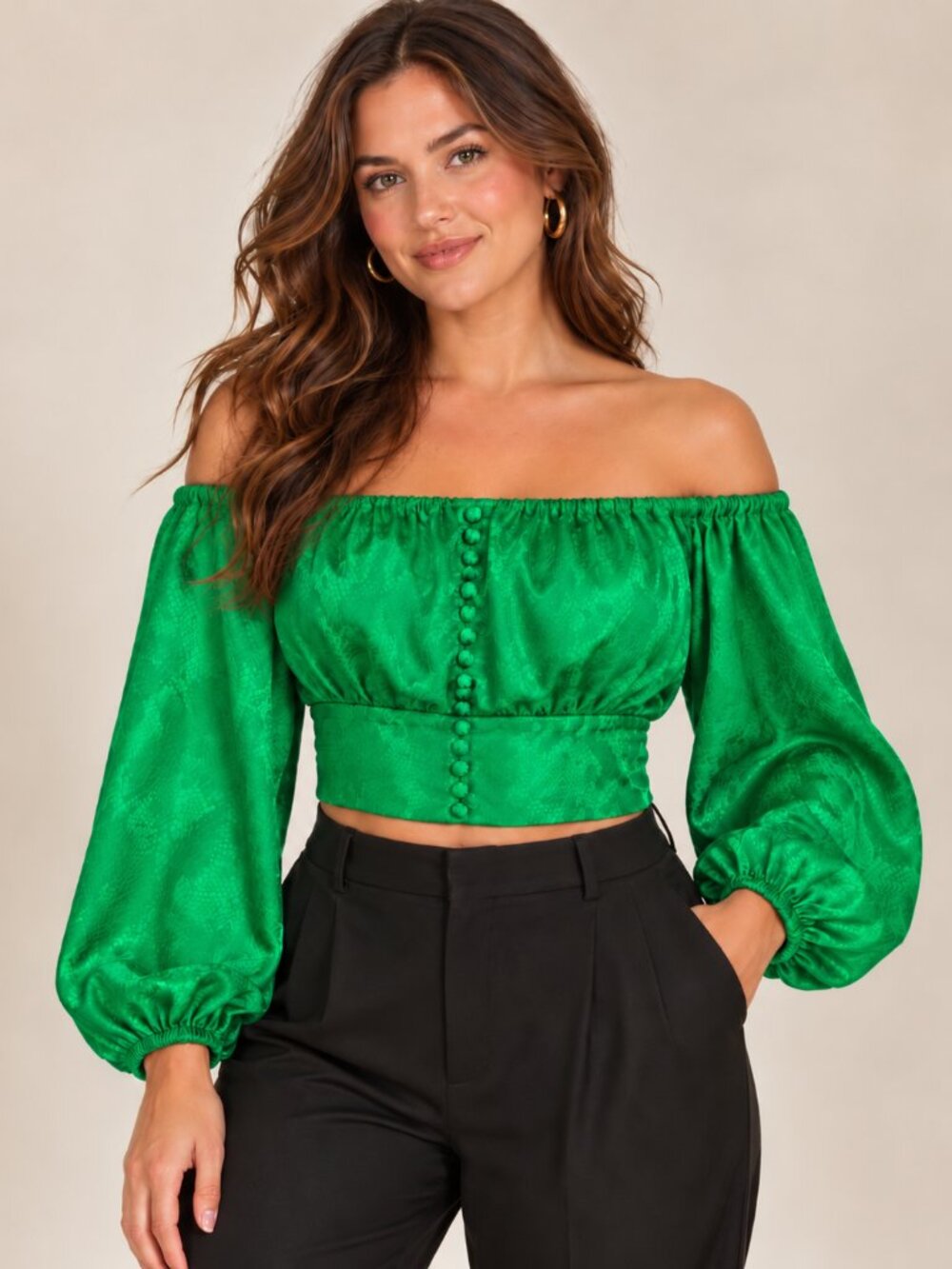 AFRM Jonas Fern Green Snake Jacquard Satin Crop Top L Romantic Glam